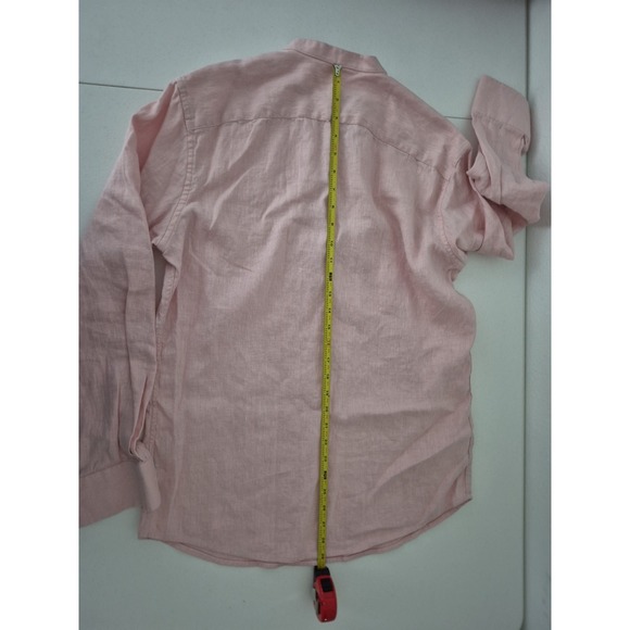 Yaly Couture Shirt Mens 43 Chest Pink Linen Mandarin Collar Long Sleeve Pullover - Picture 7 of 8